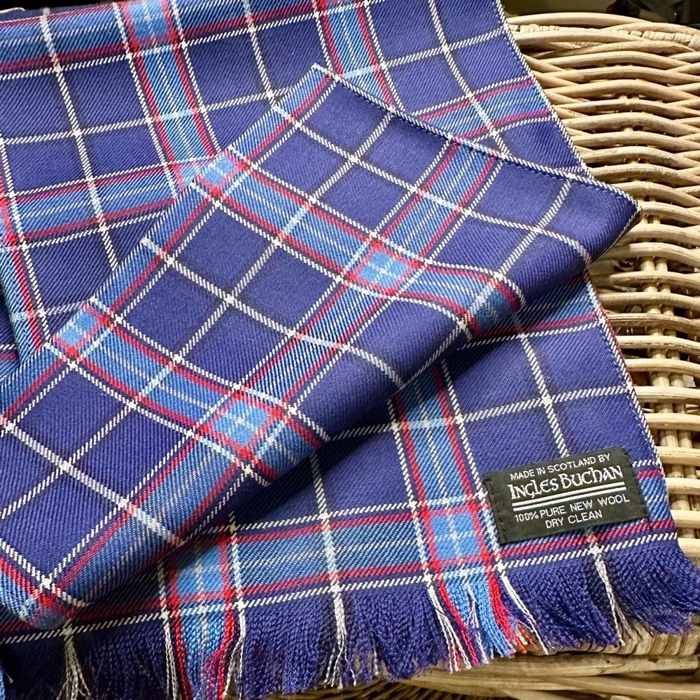 Ingles Buchan Blue Red White Tartan Wool Scarf